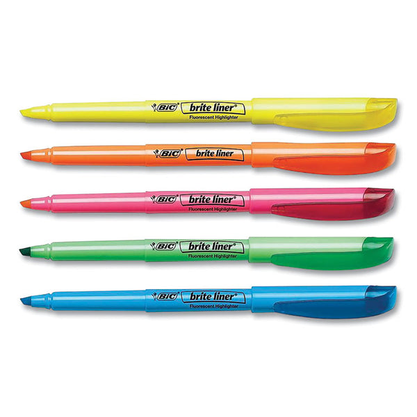 BIC® Brite Liner Highlighter, Assorted Ink Colors, Chisel Tip, Assorted Barrel Colors, Dozen (BIC30221)