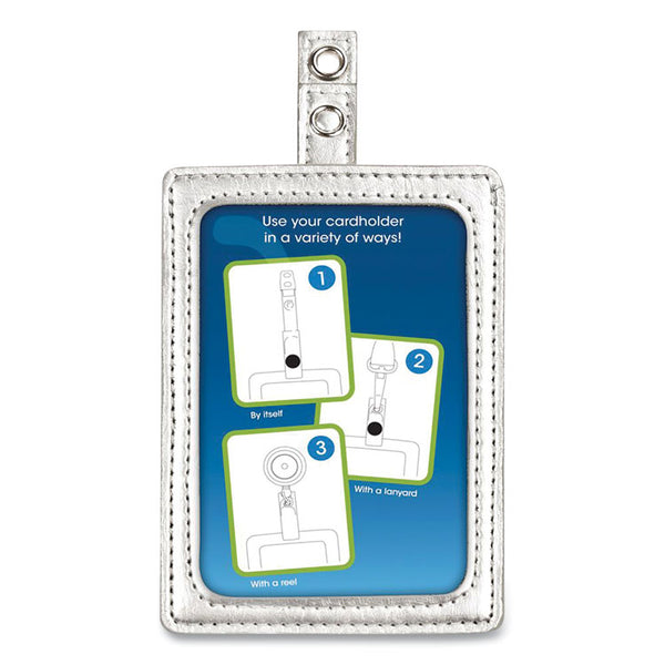 Cosco® MyID Leather ID Badge Holder, Vertical/Horizontal, 2.5 x 4, Silver (COS075004)