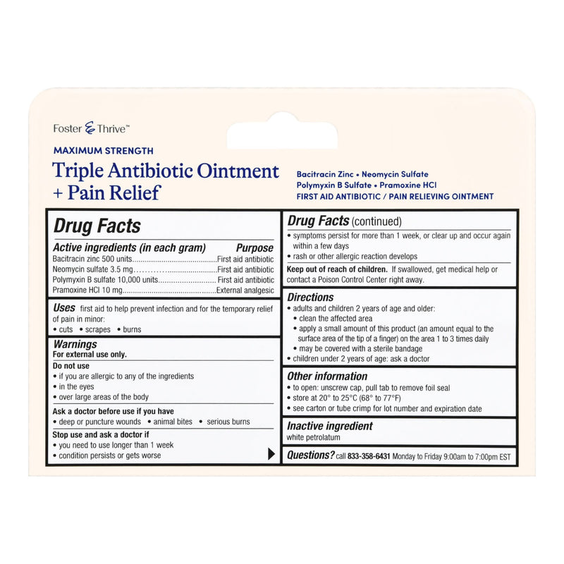 Foster & Thrive™ First Aid Antibiotic with Pain Relief Bacitracin / Neomycin / Polymyxin B / Pramoxine HCl Ointment 1 oz. Tube (1245005_EA) 1/EA