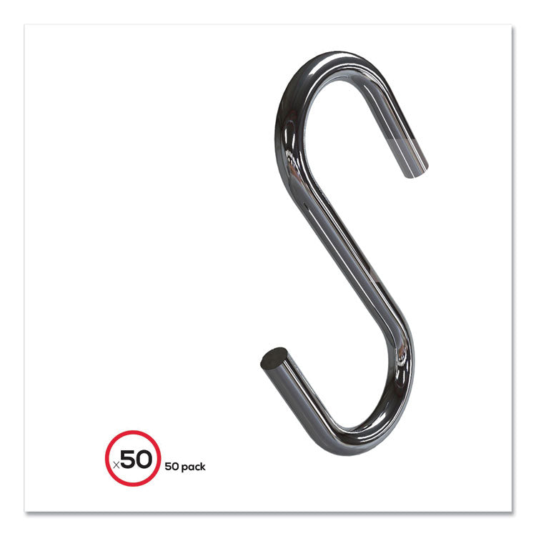 deflecto® S Hooks, Metal, Silver, 50/Pack (DEF20013)