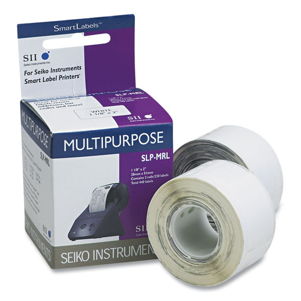 Seiko SLP-MRL Self-Adhesive Multipurpose Labels, 1.12" x 2", White, 220 Labels/Roll, 2 Rolls/Box (SKPSLPMRL) 2 Rolls
