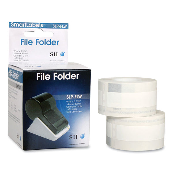 Seiko SLP-FLW Self-Adhesive File Folder Labels, 0.56" x 3.43", White, 130 Labels/Roll, 2 Rolls/Box (SKPSLPFLW) 2 Rolls
