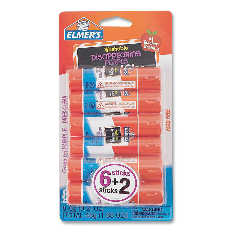 Elmer's® Disappearing Purple School Glue Stick, 0.21 oz, Dries Clear, 8/Pack (EPIE1591E1560) Pack of 8