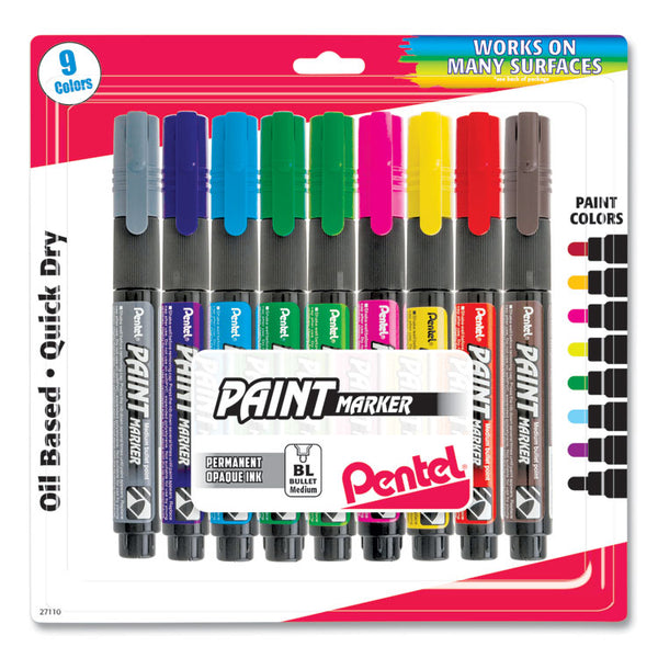 Pentel® Opaque Bullet Tip Paint Markers, Medium Bullet Tip, Assorted Colors, 9/Pack (PENMMP20BP9M)