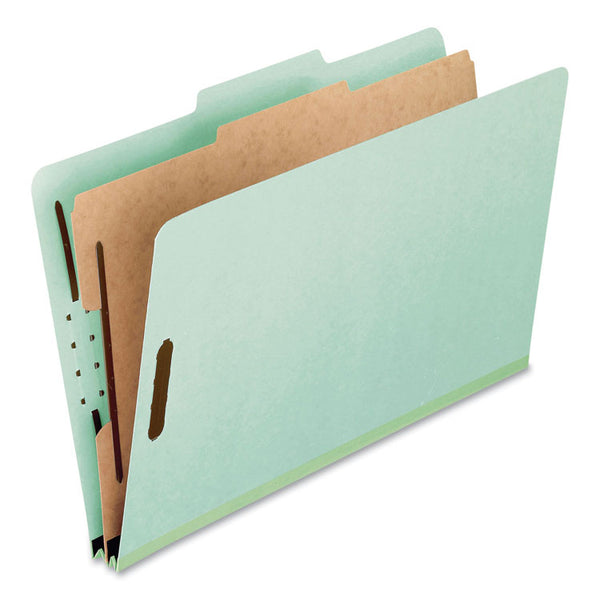 Pendaflex® Four-Section Pressboard Classification Folders, 2" Expansion, 1 Divider, 4 Fasteners, Legal Size, Light Green, 10/Box (PFX17175EE)