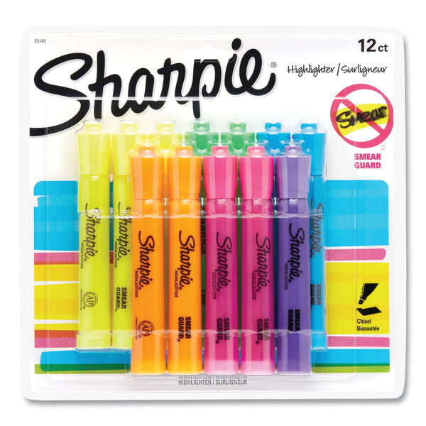 Sharpie® Tank Style Highlighters, Assorted Ink Colors, Chisel Tip, Assorted Barrel Colors, Dozen (SAN25145) 12 ST