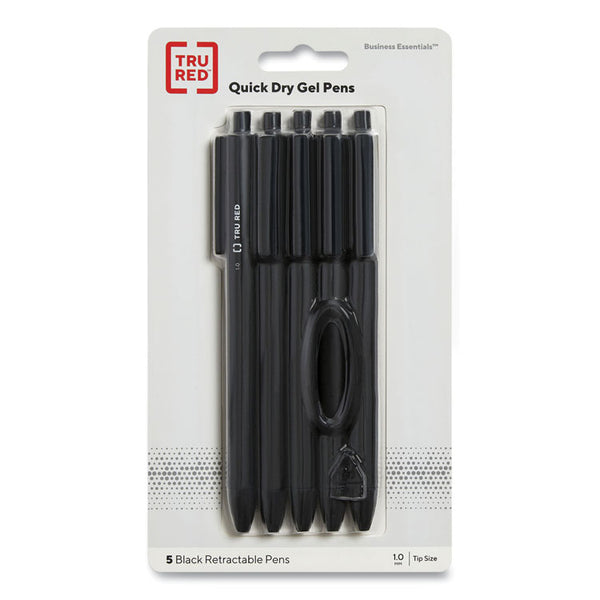 TRU RED™ Quick Dry Gel Pen, Retractable, Bold 1 mm, Black Ink, Black Barrel, 5/Pack (TUD24399732)