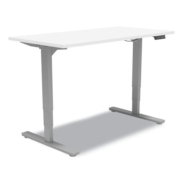 Union & Scale™ Essentials Electric Sit-Stand Desk, 55.1" x 27.5" x 25.9" to 51.5", White/Aluminum (UOS24388476)