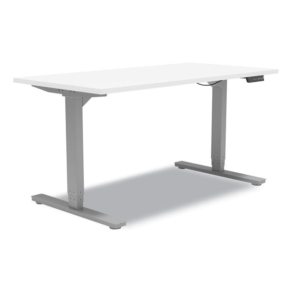 Union & Scale™ Essentials Electric Sit-Stand Desk, 55.1" x 27.5" x 25.9" to 51.5", White/Aluminum (UOS24388476)