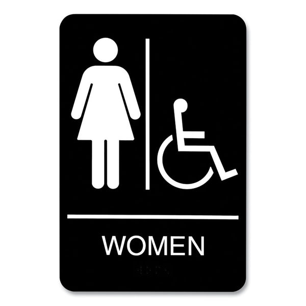 Headline® Sign ADA Sign, Women/Wheelchair Accessible Tactile Symbol, Plastic, 6 x 9, Black/White (USS9005) Each