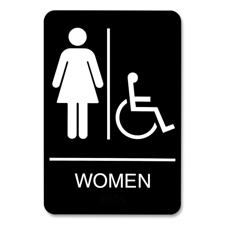 Headline® Sign ADA Sign, Women/Wheelchair Accessible Tactile Symbol, Plastic, 6 x 9, Black/White (USS9005) Each