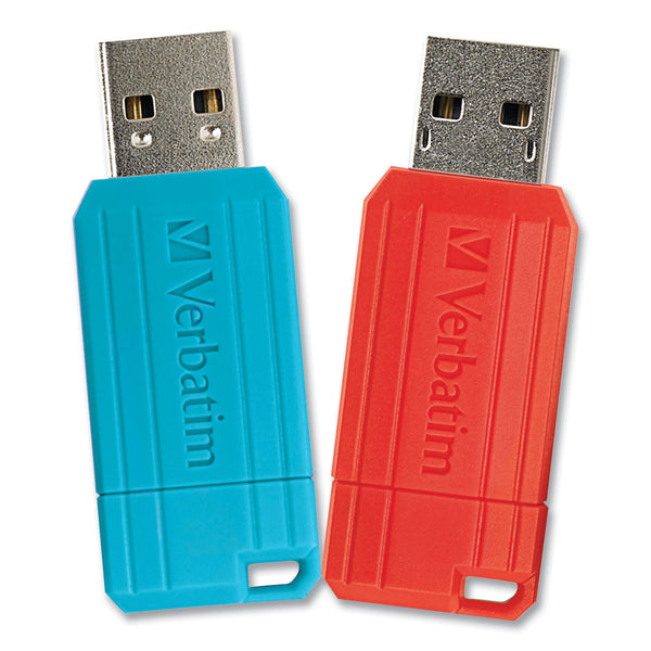 Verbatim® PinStripe USB 2.0 Flash Drive, 64 GB, 2 Assorted Colors (VER70059) Pack of 2