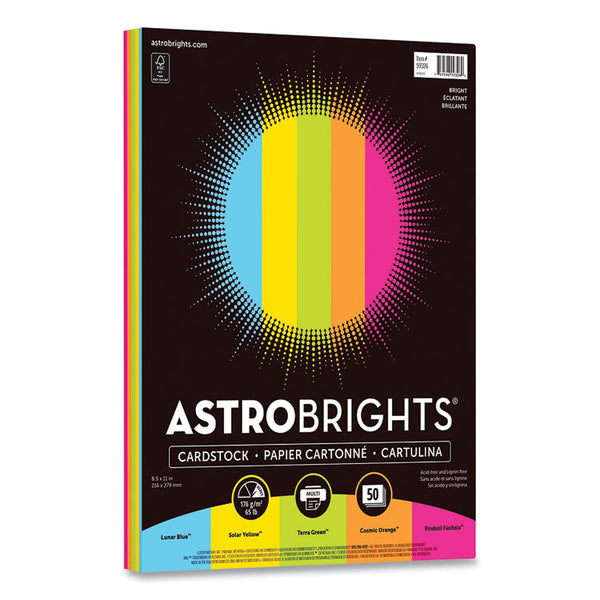 Astrobrights® Color Cardstock, 65 lb Cover Weight, 8.5 x 11, Assorted Bright Colors, 50/Pack (WAU9932601)