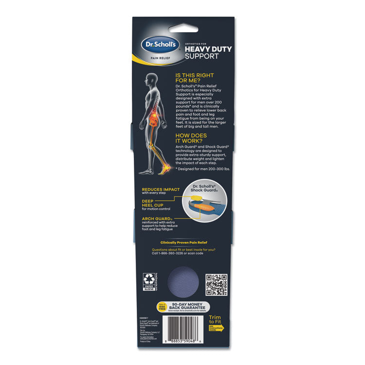 Dr. Scholl's® Pain Relief Orthotic Heavy Duty Support Insoles, Men Sizes 8 to 14, Gray/Blue/Orange/Yellow, Pair (DSC59048) 1 Pair