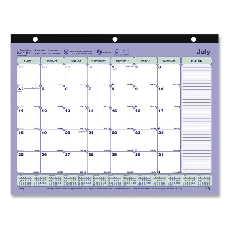 Brownline® Academic 13-Month Desk Pad Calendar, 11 x 8.5, Black Binding, 13-Month (July to July): 2023 to 2024 (REDCA181721)