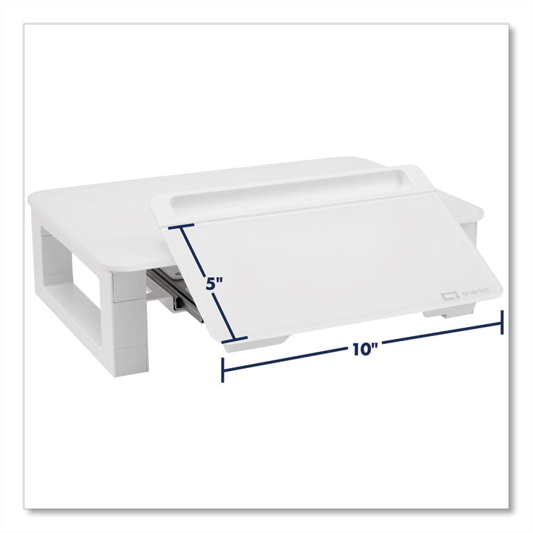 Quartet® Adjustable Height Desktop Glass Monitor Riser with Dry-Erase Board, 14 x 10.25 x 2.5 to 5.25, White, Supports 100 lb (QRTQ090GMRW01)