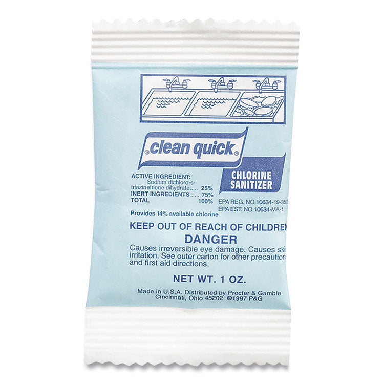 Clean Quick® Powdered Chlorine-Based Sanitizer, 1oz Packet, 100/Carton (PGC02584) Case of 100