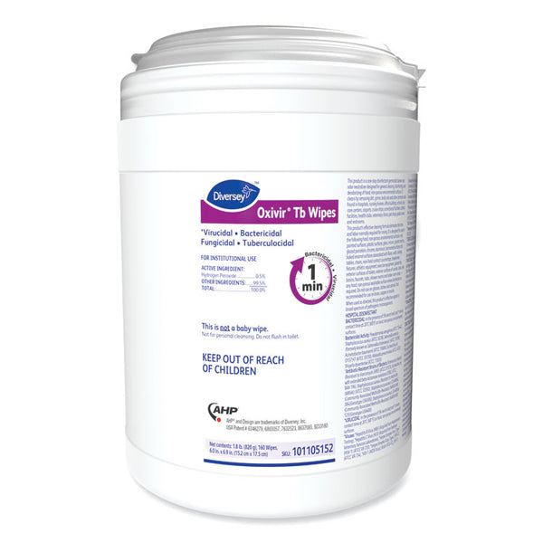 Diversey™ Oxivir TB Disinfectant Wipes, 6 x 6.9, Characteristic Scent, White, 160/Canister, 4 Canisters/Carton (DVO101105152)