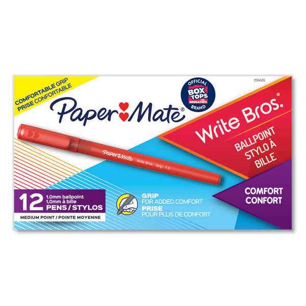 Paper Mate® Write Bros. Grip Ballpoint Pen, Stick, Medium 1 mm, Red Ink, Red Barrel, Dozen (PAP2124505)