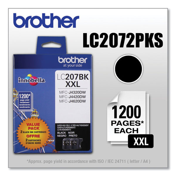 Brother LC2072PKS Innobella™ Super High-Yield Ink, 1,200 Page-Yield, Black, 2/Pack (BRTLC2072PKS)