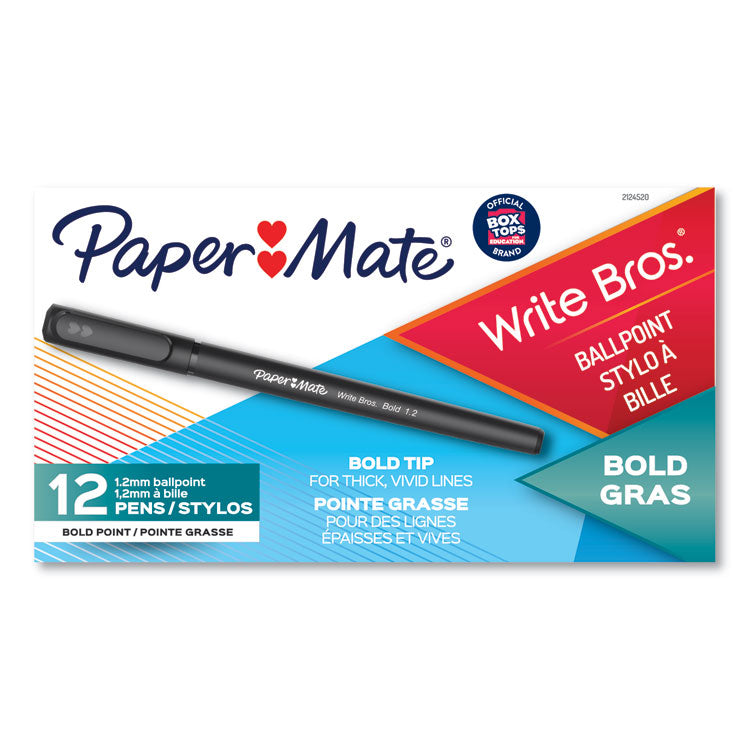 Paper Mate® Write Bros. Ballpoint Pen, Stick, Bold 1.2 mm, Black Ink, Black Barrel, Dozen (PAP2124520)
