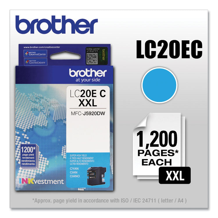 Brother LC20EC INKvestment Super High-Yield Ink, 1,200 Page-Yield, Cyan (BRTLC20EC)