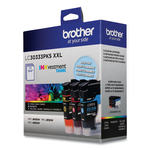 Brother LC30333PKS INKvestment Super High-Yield Ink, 1,500 Page-Yield, Cyan/Magenta/Yellow (BRTLC30333PKS)