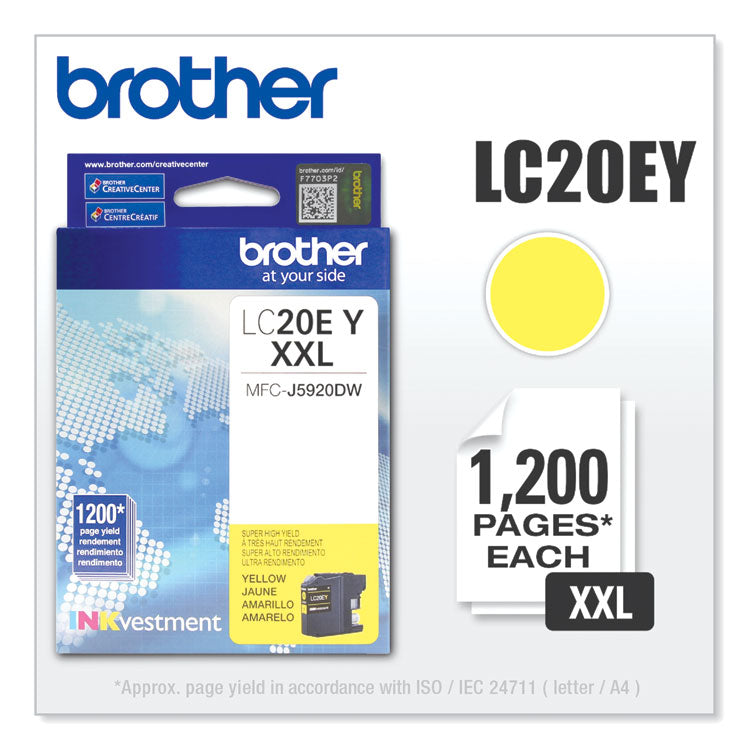 Brother LC20EY INKvestment Super High-Yield Ink, 1,200 Page-Yield, Yellow (BRTLC20EY) Each