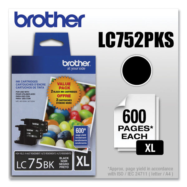 Brother LC752PKS Innobella High-Yield Ink, 600 Page-Yield, Black, 2/Pack (BRTLC752PKS)