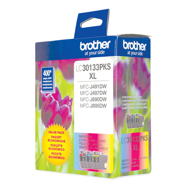 Brother LC30133PKS High-Yield Ink, 400 Page-Yield, Cyan/Magenta/Yellow (BRTLC30133PKS)