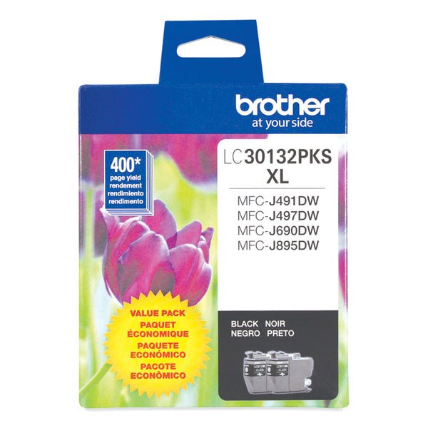 Brother LC30132PKS High-Yield Ink, 400 Page-Yield, Black, 2/Pack (BRTLC30132PKS)