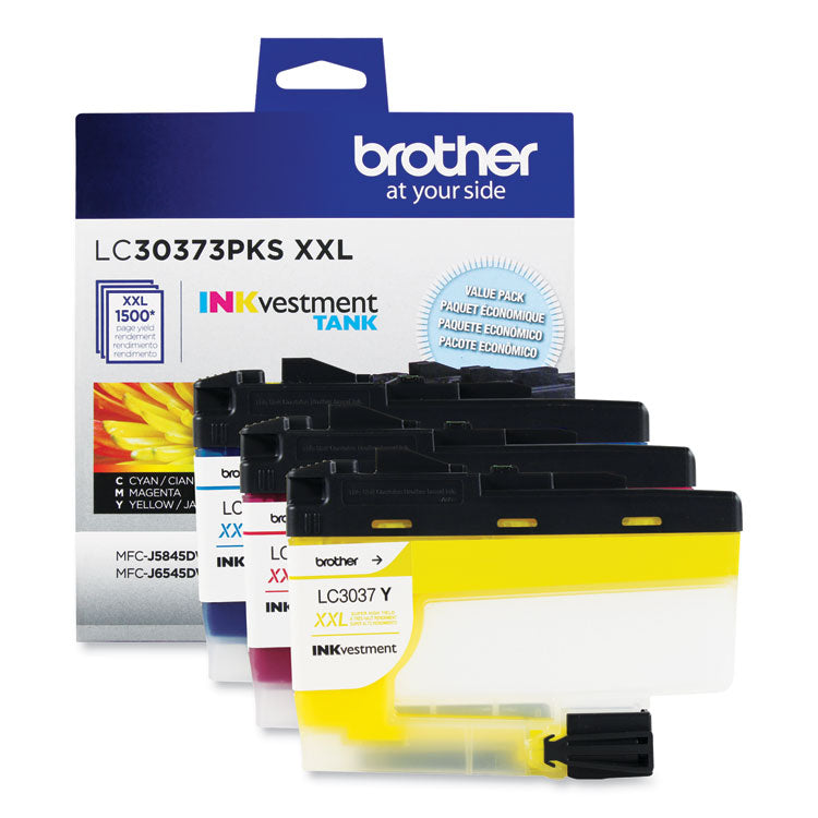 Brother LC30373PKS INKvestment Super High-Yield Ink, 1,500 Page-Yield, Cyan/Magenta/Yellow (BRTLC30373PKS)