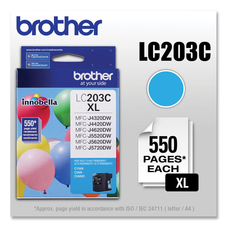 Brother LC203C Innobella High-Yield Ink, 550 Page-Yield, Cyan (BRTLC203C)