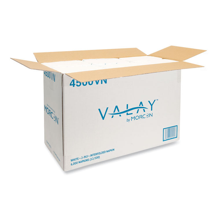 Morcon Tissue Valay Interfolded Napkins, 2-Ply, 6.5 x 8.25, White, 500/Pack, 12 Packs/Carton (MOR4500VN)