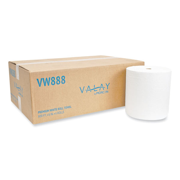 Morcon Tissue Valay Proprietary Roll Towels, 1-Ply, 8" x 800 ft, White, 6 Rolls/Carton (MORVW888)