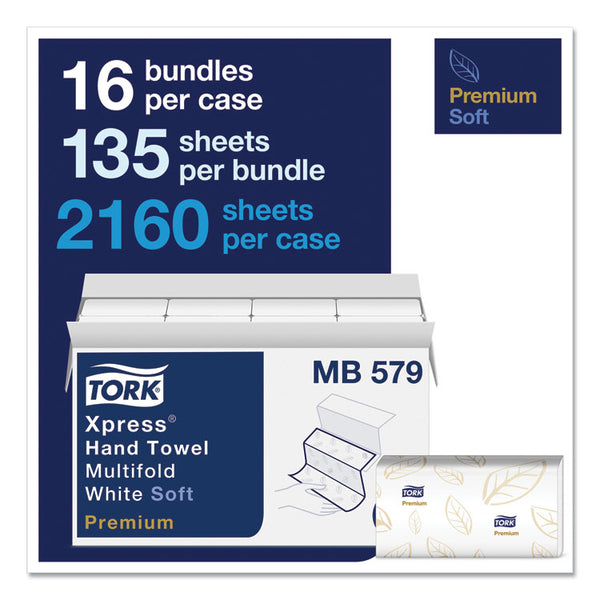 Tork® Premium Soft Xpress 3-Panel Multifold Hand Towels, 2-Ply, 9.13 x 9.5, White with Blue Leaf, 135/Packs, 16 Packs/Carton (TRKMB579)