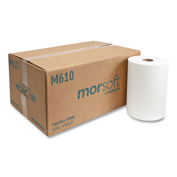 Morcon Tissue 10 Inch TAD Roll Towels, 1-Ply, 10" x 500 ft, White, 6 Rolls/Carton (MORM610)