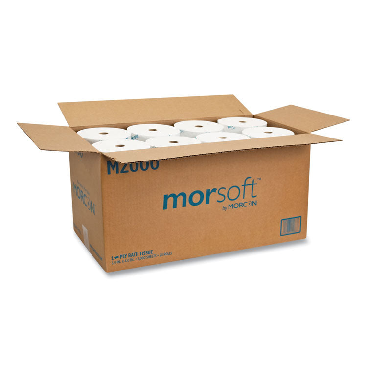 Morcon Tissue Small Core Bath Tissue, Septic Safe, 1-Ply, White, 2,000 Sheets/Roll, 24 Rolls/Carton (MORM2000)