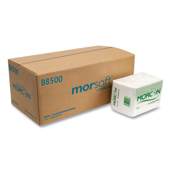 Morcon Tissue Morsoft Beverage Napkins, 9 x 9/4, White, 500/Pack, 8 Packs/Carton (MORB8500)