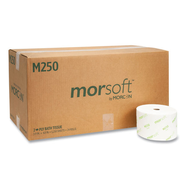 Morcon Tissue Small Core Bath Tissue, Septic Safe, 2-Ply, White, 1,250/Roll, 24 Rolls/Carton (MORM250)