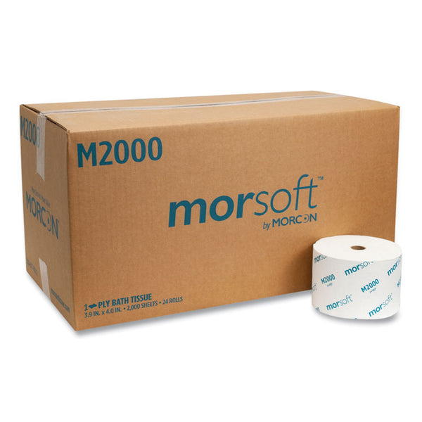 Morcon Tissue Small Core Bath Tissue, Septic Safe, 1-Ply, White, 2,000 Sheets/Roll, 24 Rolls/Carton (MORM2000)