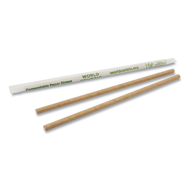 World Centric® Sustainable Kraft Paper Straws, Wrapped, 8", Natural, 6,000/Carton (WORSTPA8WK) Case of 6000