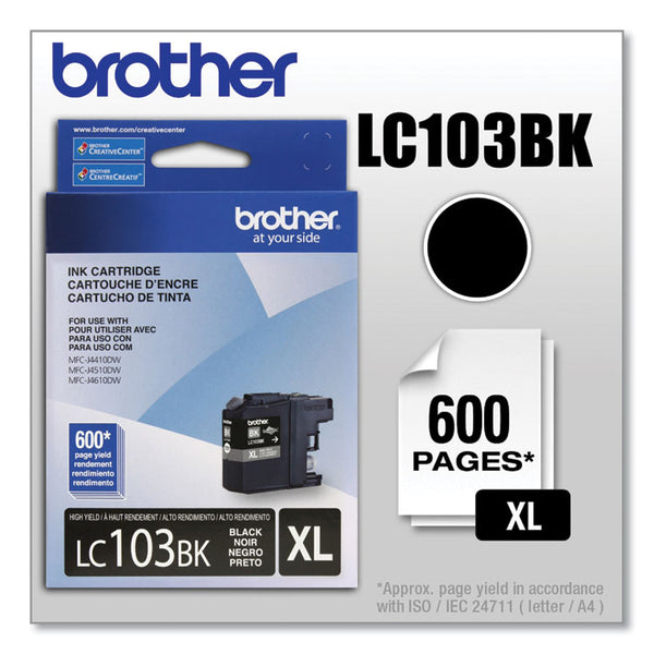 Brother LC103BK Innobella High-Yield Ink, 600 Page-Yield, Black (BRTLC103BK)