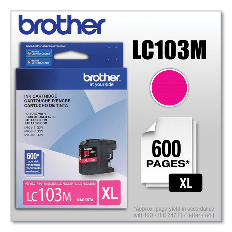 Brother LC103M Innobella High-Yield Ink, 600 Page-Yield, Magenta (BRTLC103M)