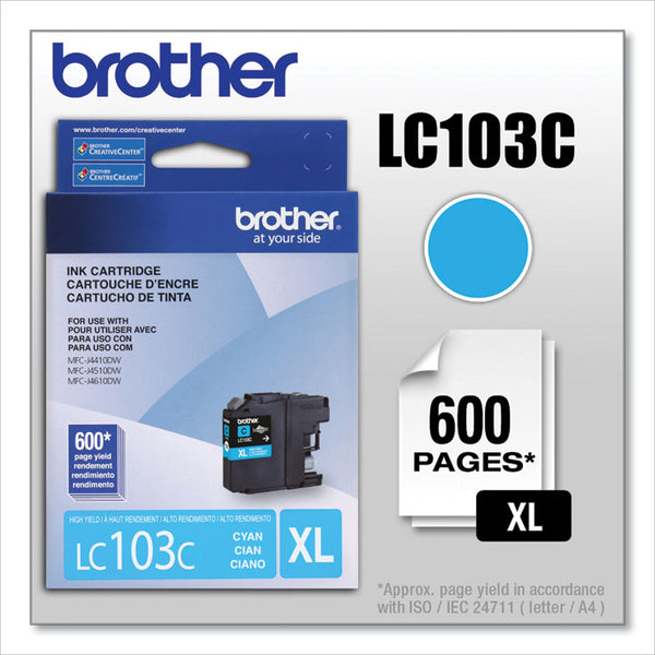 Brother LC103C Innobella High-Yield Ink, 600 Page-Yield, Cyan (BRTLC103C)