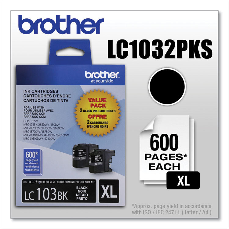 Brother LC1032PKS Innobella High-Yield Ink, 600 Page-Yield, Black, 2/Pack (BRTLC1032PKS)