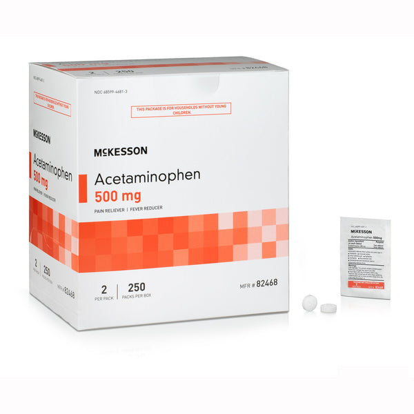 McKesson Pain Relief 500 mg Strength Acetaminophen Unit Dose Tablet 250 per Box (1111740_BX) 250/BX