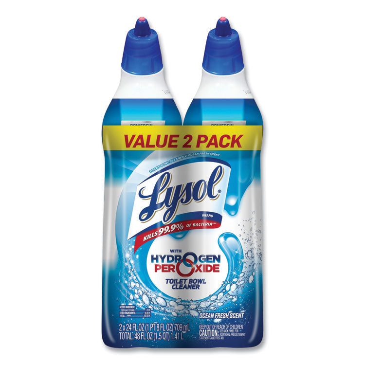 LYSOL® Brand Toilet Bowl Cleaner with Hydrogen Peroxide, Ocean Fresh, 24 oz Angle Neck Bottle, 2/Pack, 4 Packs/Carton (RAC96084)