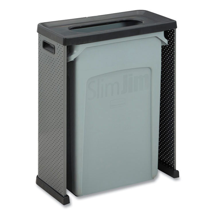 Rubbermaid® Commercial Elevate Decorative Refuse Container, Landfill, 23 gal, Plastic/Metal, Pearl Dark Gray (RCP2136963)