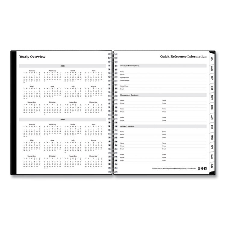 Blue Sky® Teacher's Solid Black Weekly/Monthly Lesson Planner, 9 Classes, 11 x 8.5 Sheets, 12-Month (July to June), 2025 to 2026 (BLS134433) Each